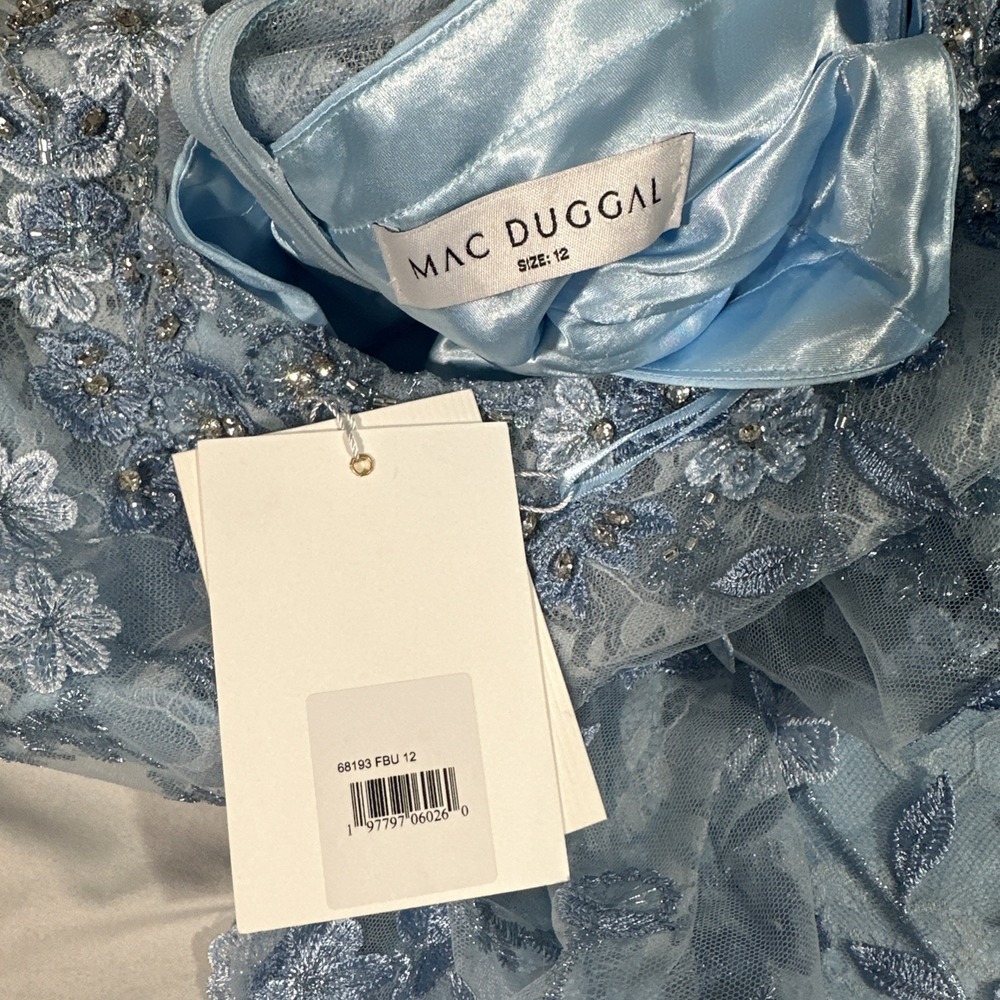 NWT MAC DUGGAL [‎ 12 ] 68193 Applique High Neck Puff Sleeve A Line Dress J2170 - Picture 4 of 11
